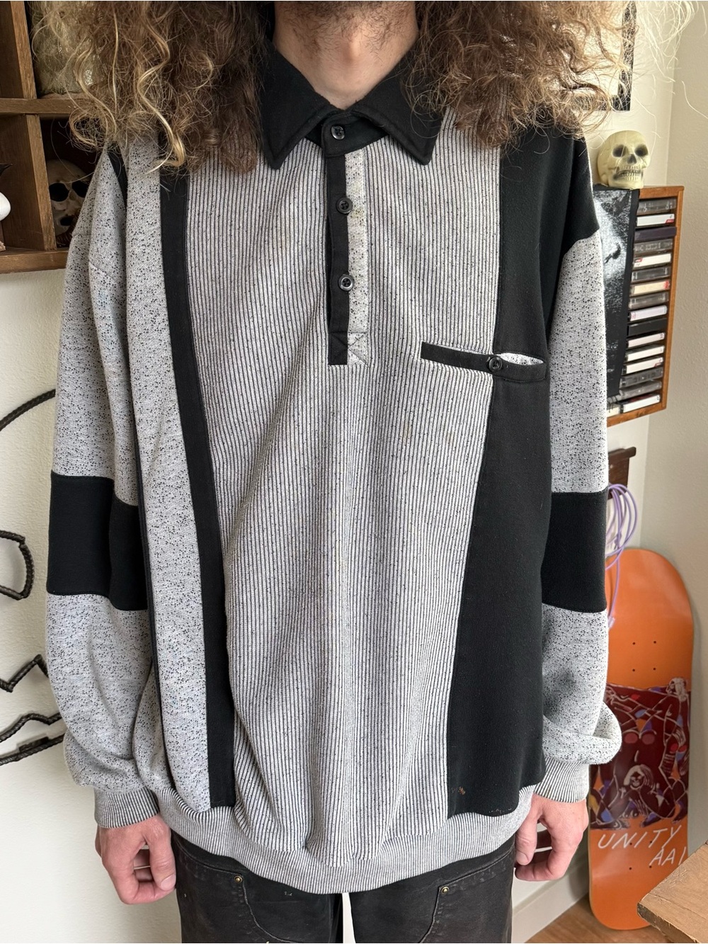 Vintage 90s Colorblock Polo Sweatshirt ~ Size 2XL